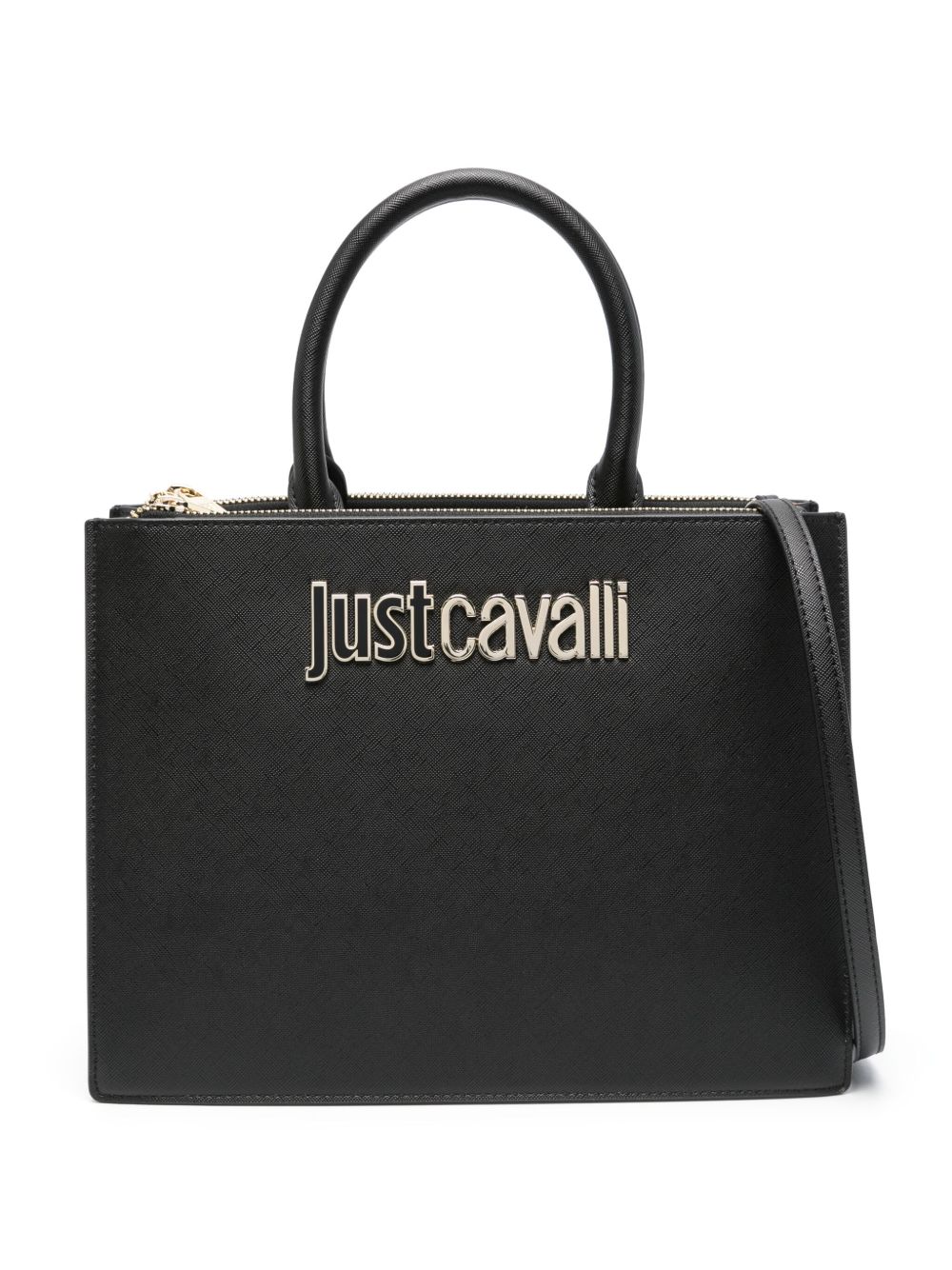 Just Cavalli logo人造皮革手提包 - 黑色
