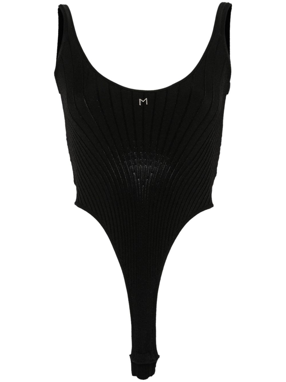Mugler logo标牌罗纹连体衣 - 黑色