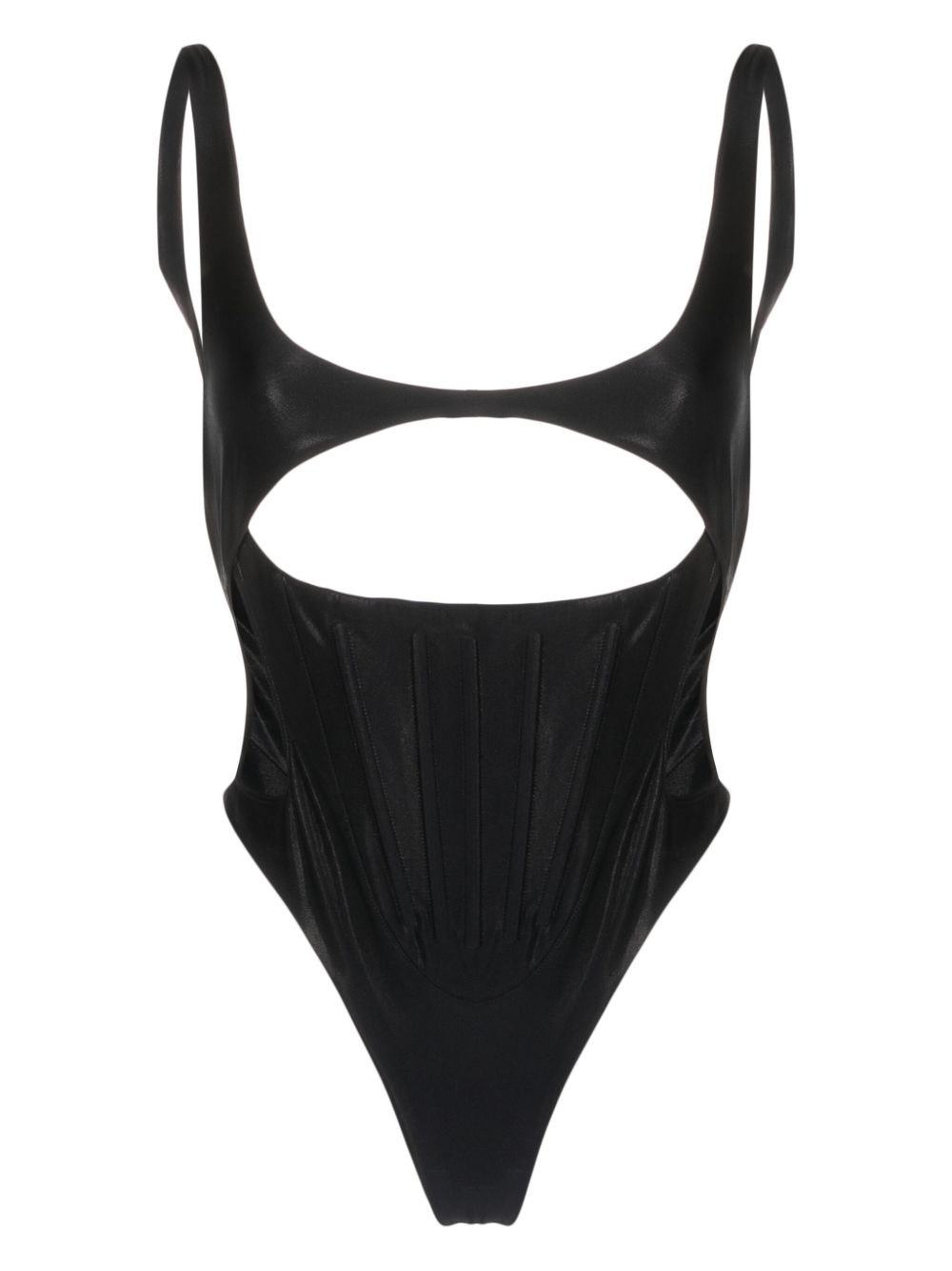 Mugler 紧身胸衣式镂空连体泳衣 - 黑色