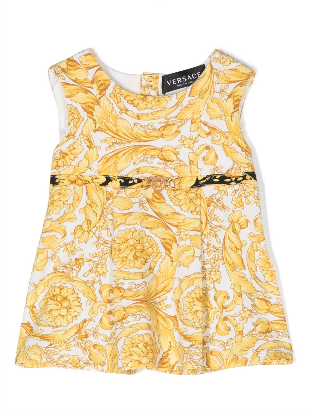 Versace Kids 巴洛克印花无袖连衣裙 - 黄色