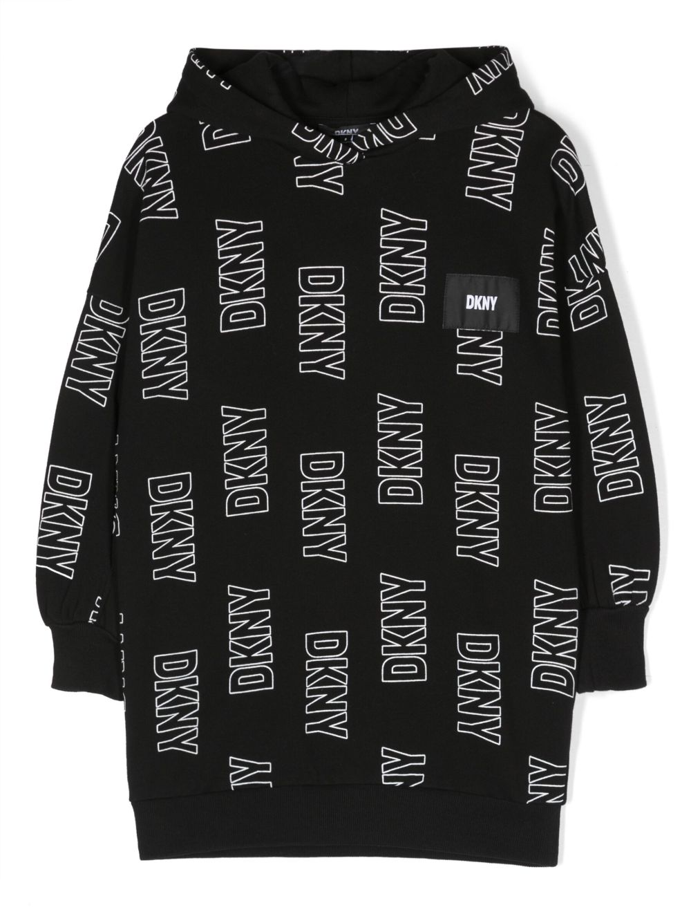 Dkny Kids logo印花连帽棉连衣裙 - 黑色