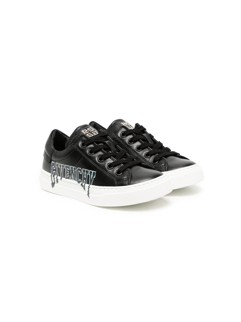 Givenchy Kids logo印花皮质运动鞋 - 黑色