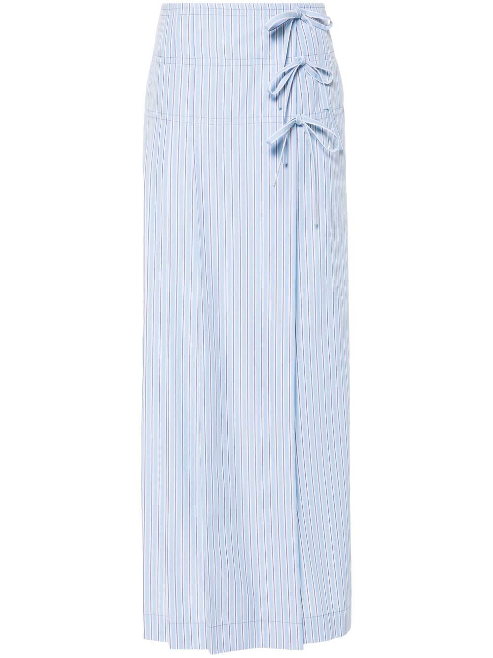 Alberta Ferretti 褶饰细节条纹中长半身裙 - 蓝色