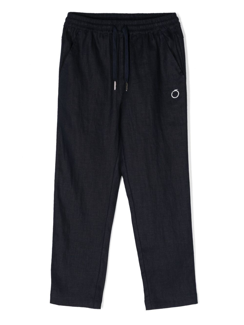 TRUSSARDI JUNIOR logo刺绣亚麻长裤 - 蓝色
