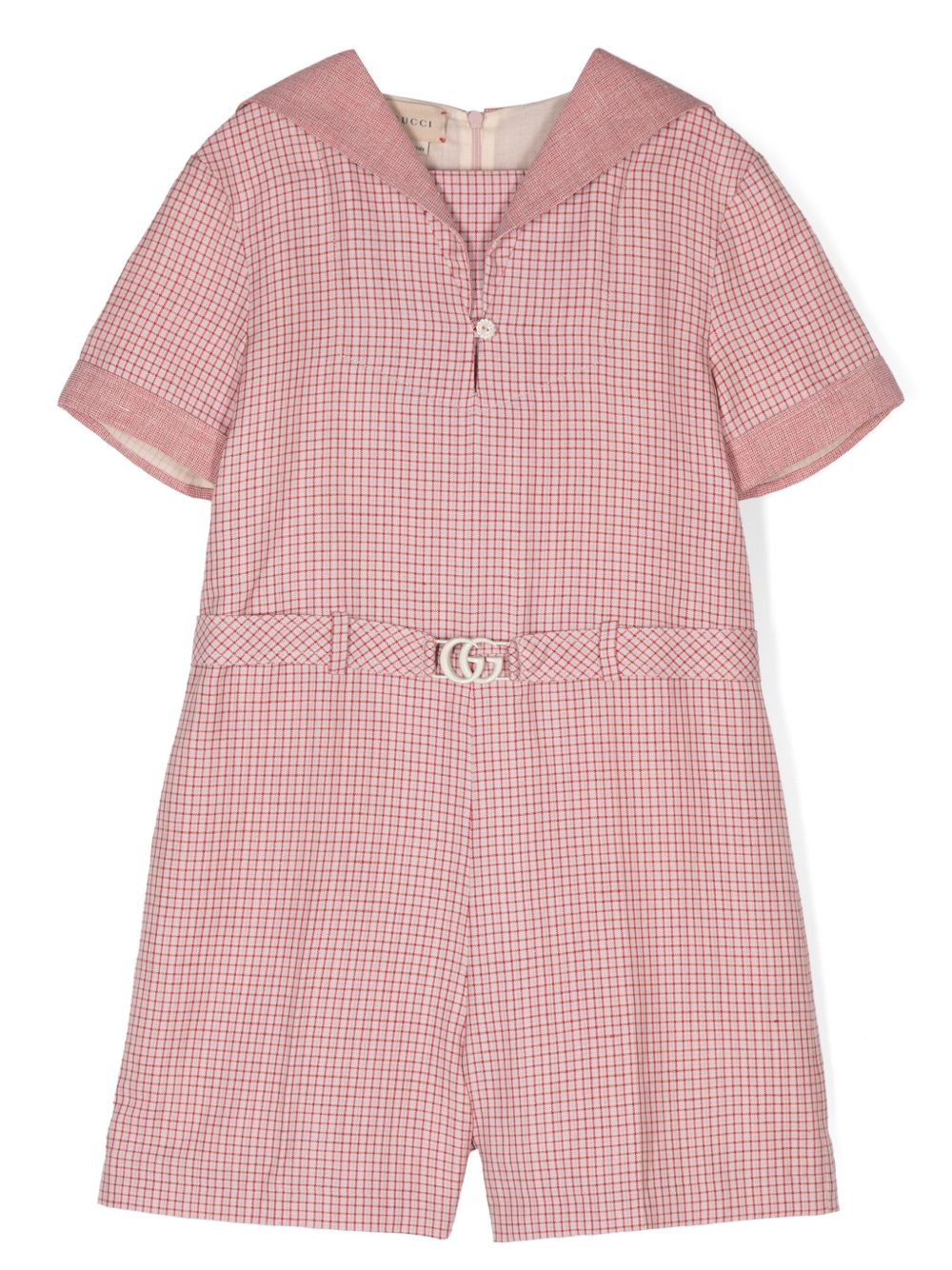 Gucci Kids Double G 扣环连体短裤 - 粉色