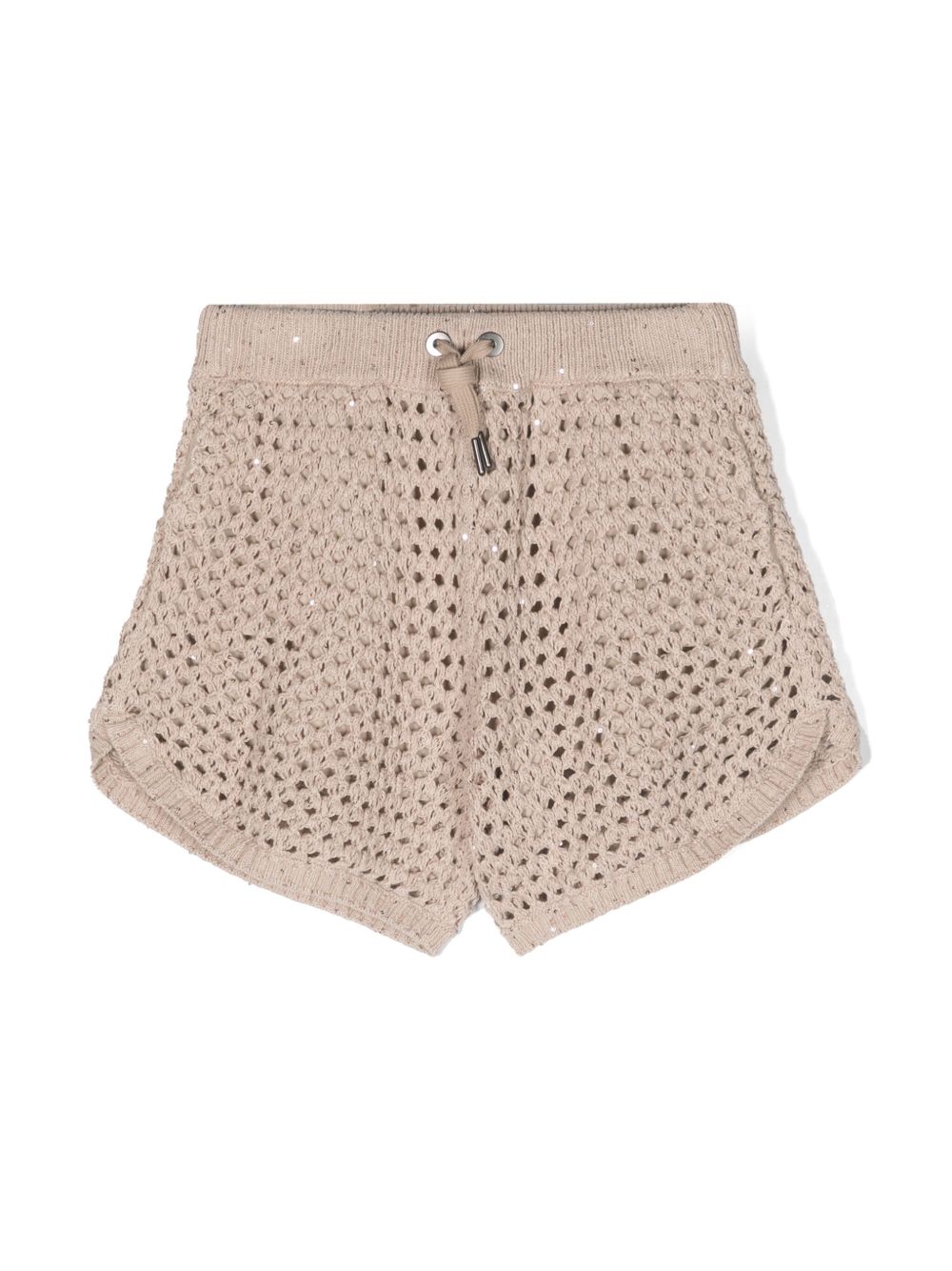 Brunello Cucinelli Kids 亮片缀饰镂空针织短裤 - 中性色