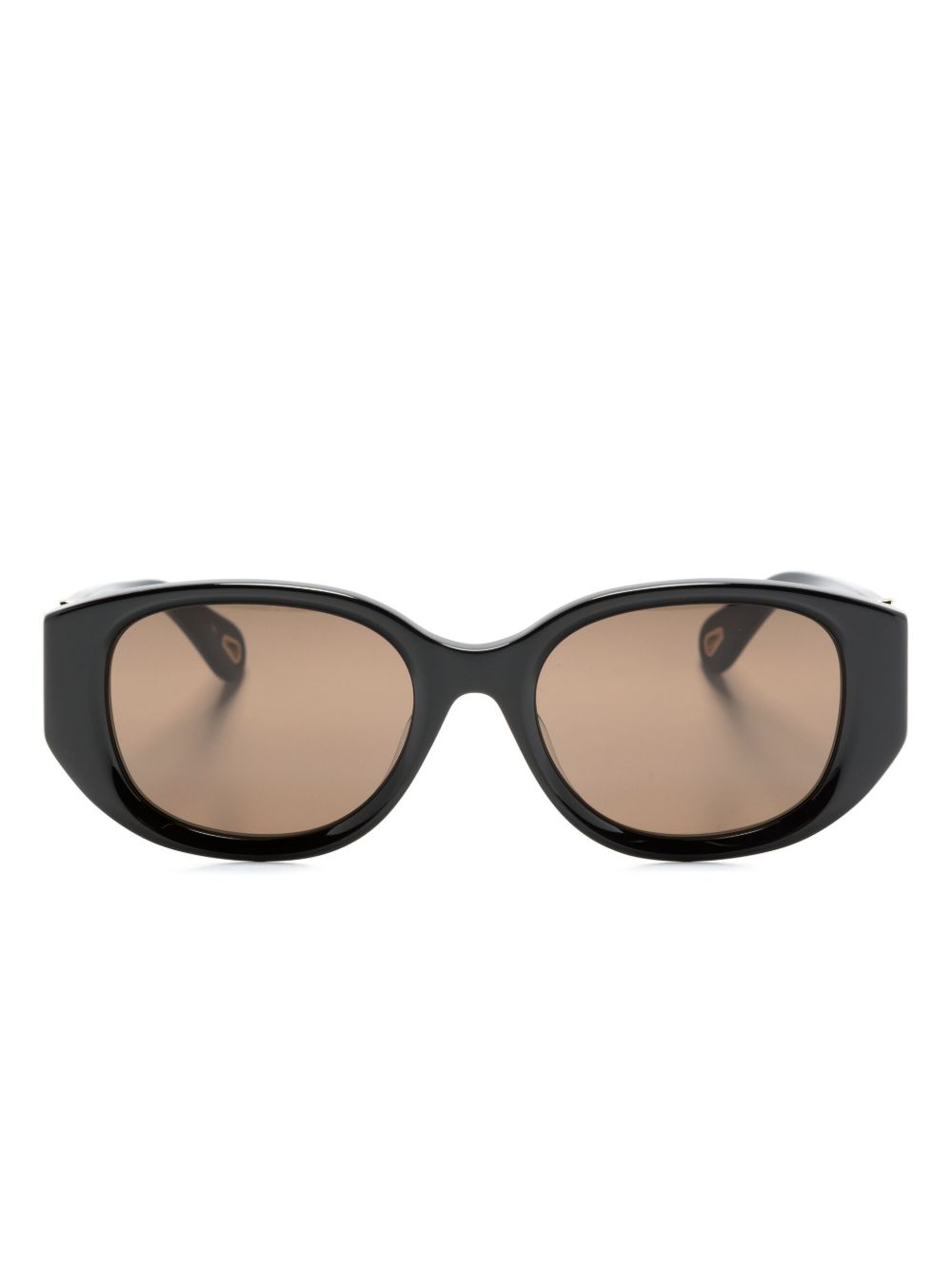 Chloé Eyewear logo雕刻圆框太阳眼镜 - 黑色