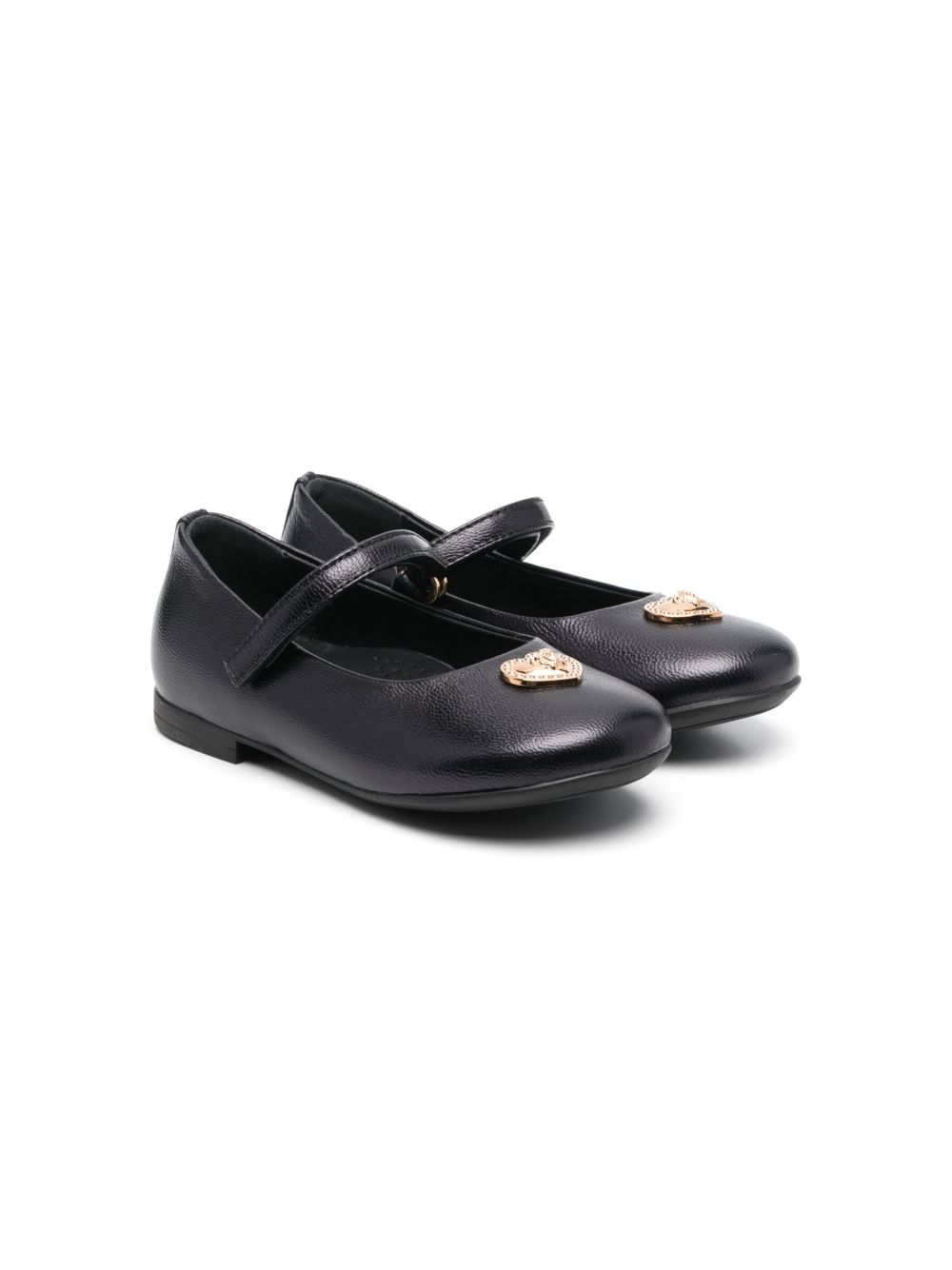 Versace Kids Heart Medusa 皮质芭蕾平底鞋 - 黑色