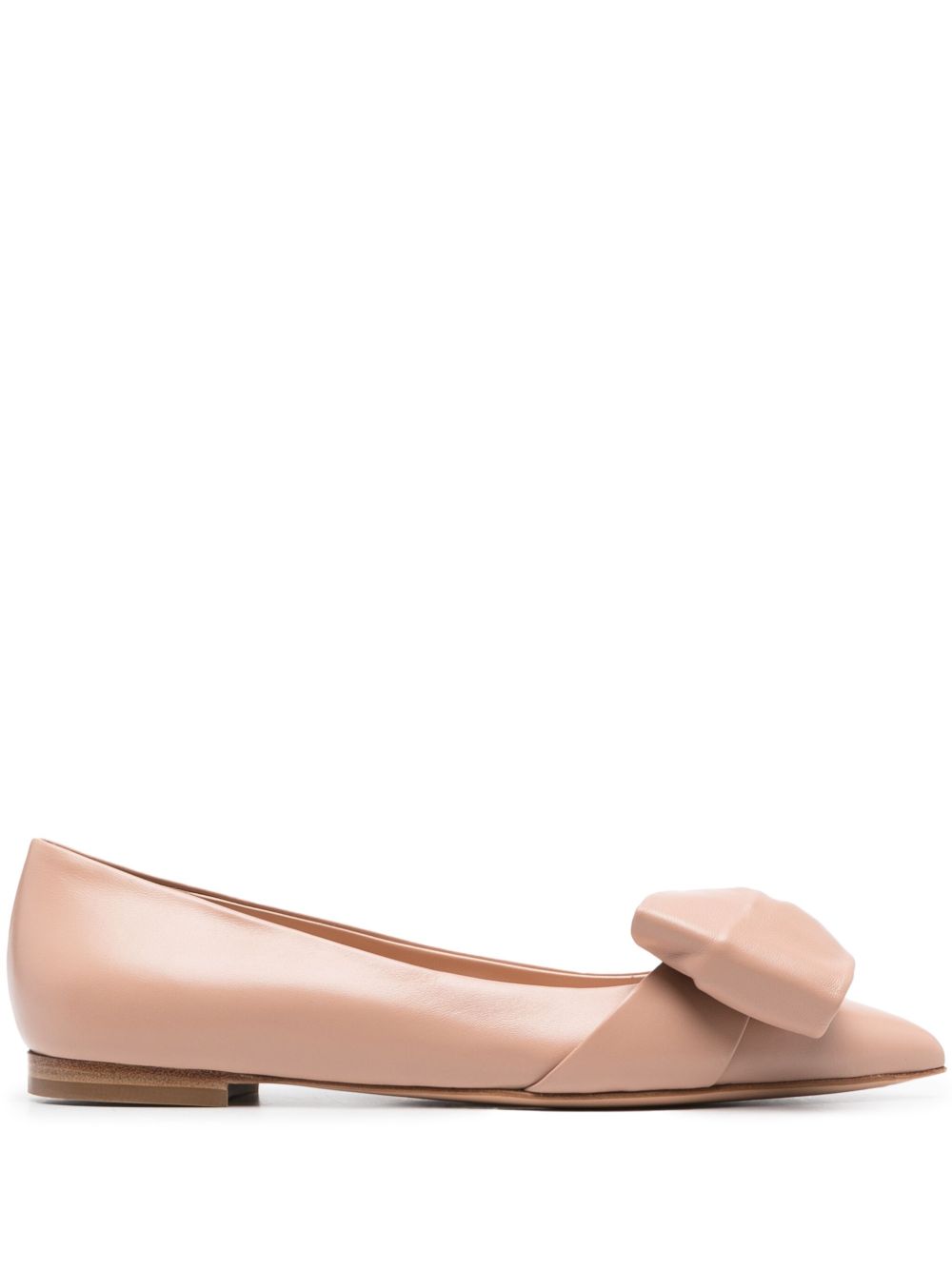 Gianvito Rossi 蝴蝶结细节皮质芭蕾平底鞋 - 中性色