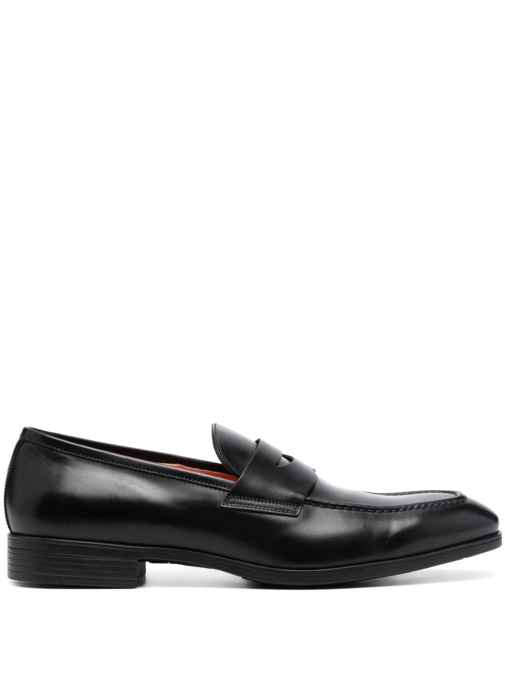 Santoni 抛光皮质经典乐福鞋 - 黑色