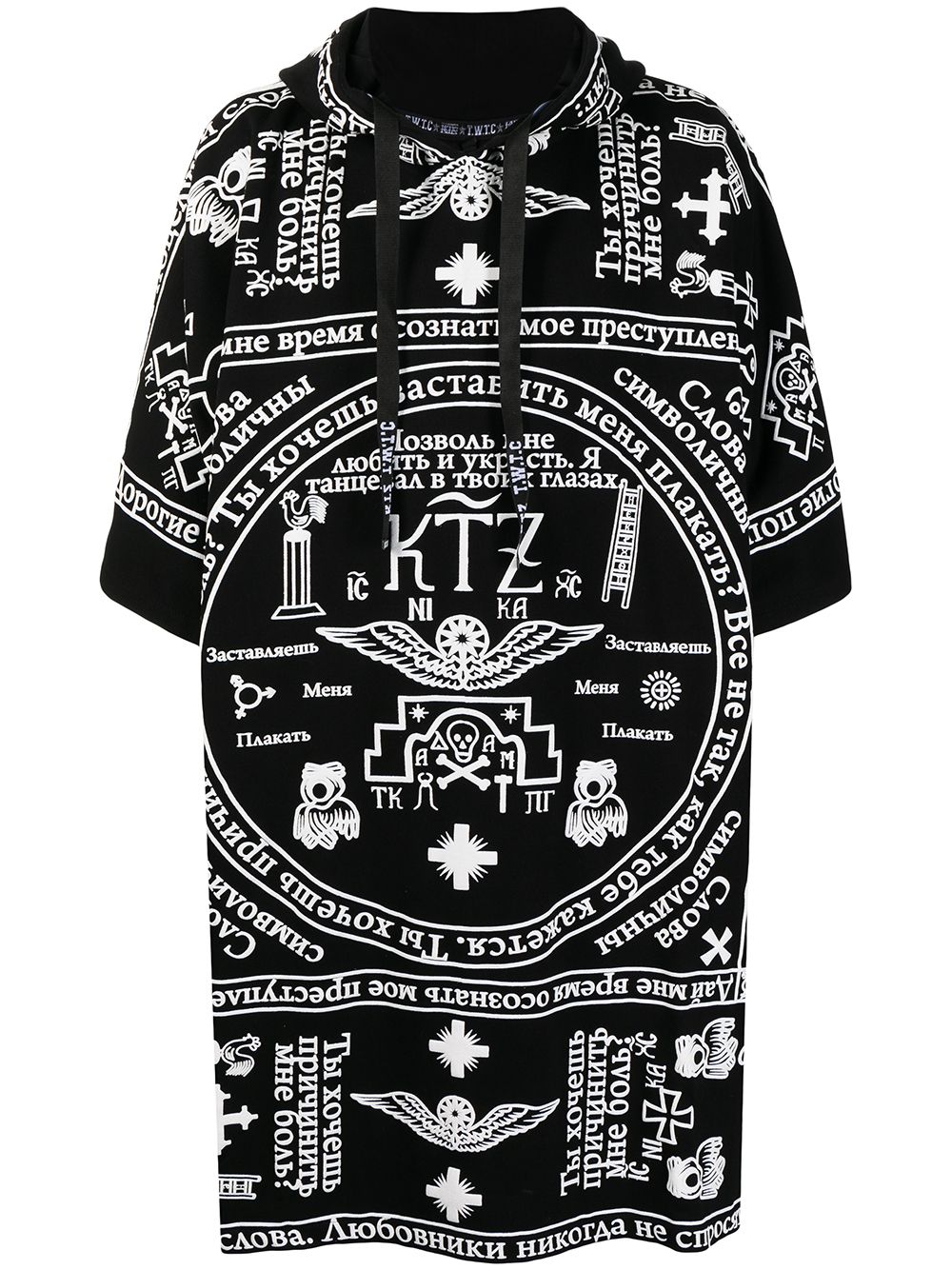 KTZ 教堂印花连帽长罩衫裙 - 黑色