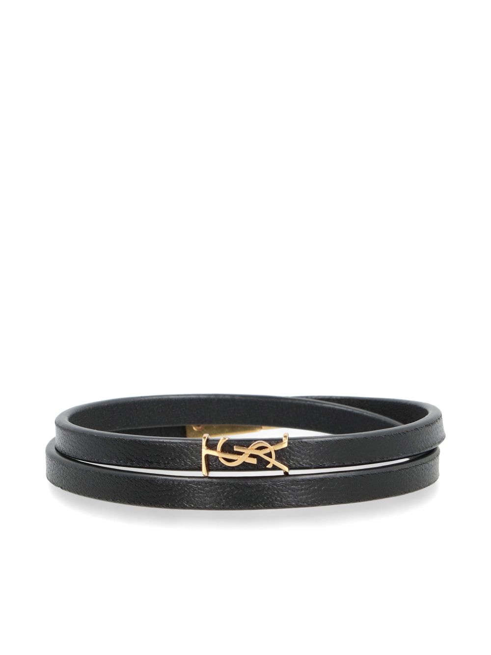 Saint Laurent 皮质双环绕式手环 - 黑色