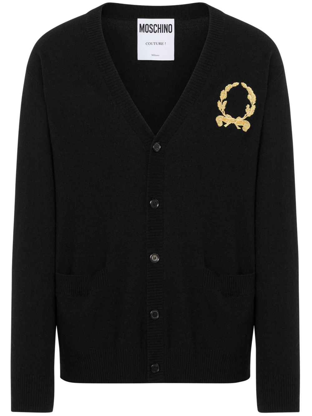 Moschino logo刺绣开衫 - 黑色