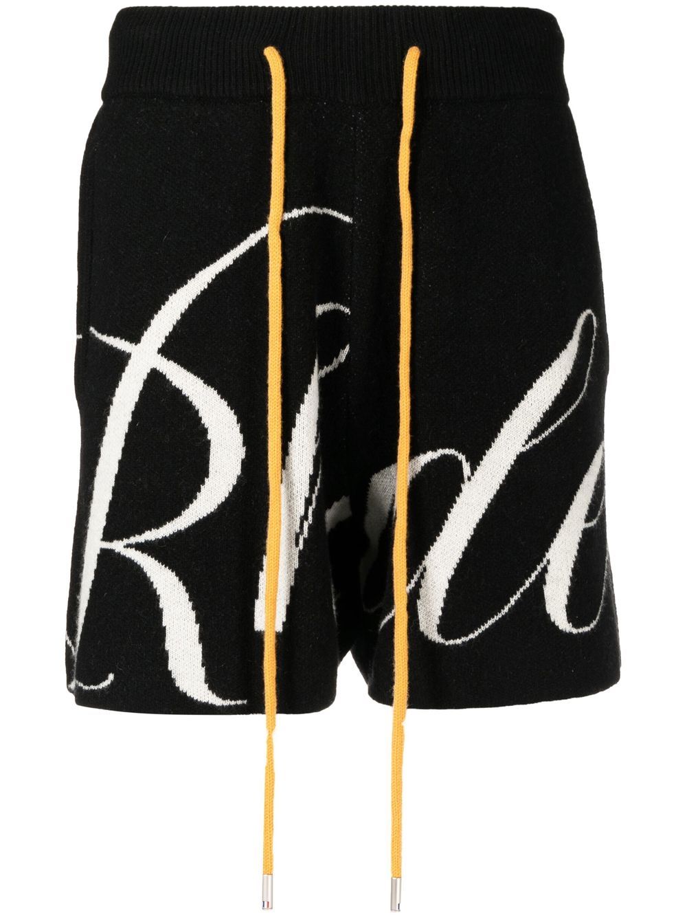 RHUDE logo嵌花针织图案短裤 - 黑色