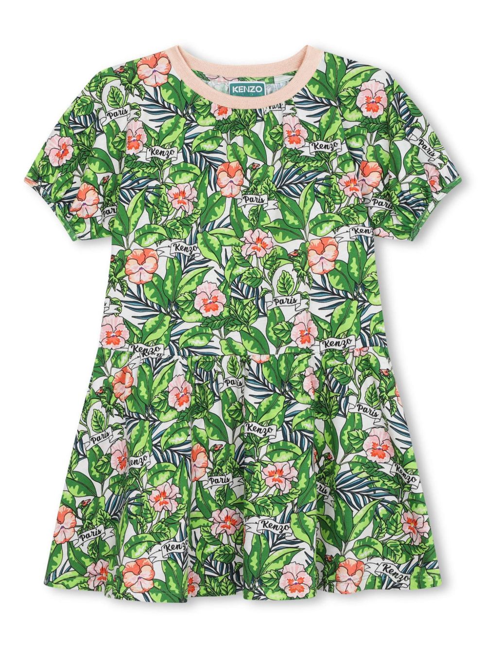 Kenzo Kids 花卉印花棉连衣裙 - 绿色