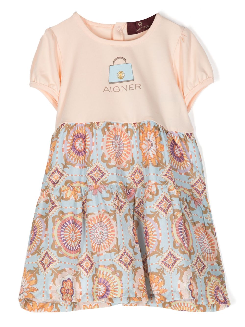 Aigner Kids 图案印花短袖连衣裙 - 粉色