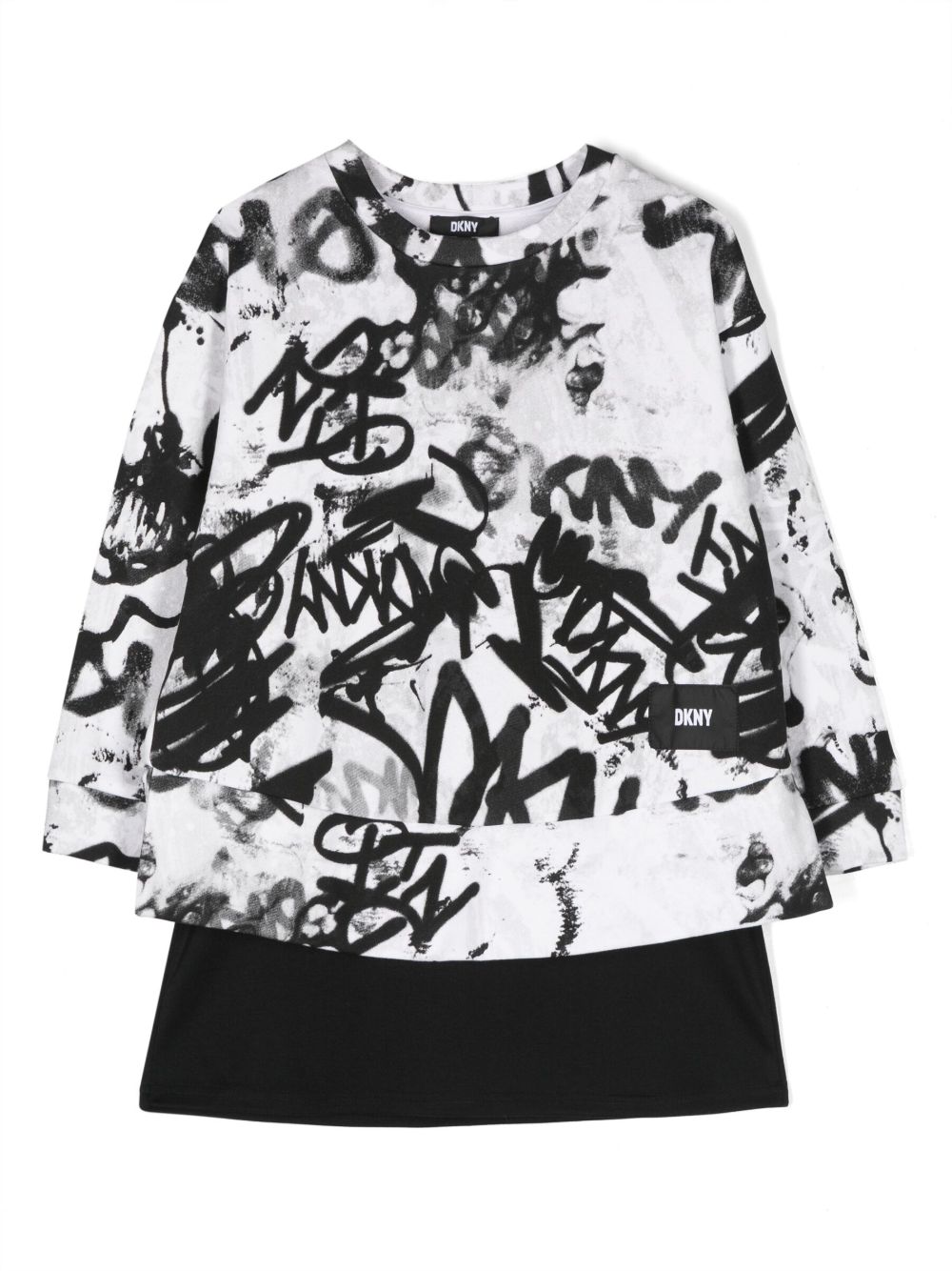 Dkny Kids 涂鸦印花分层式迷你连衣裙 - 白色
