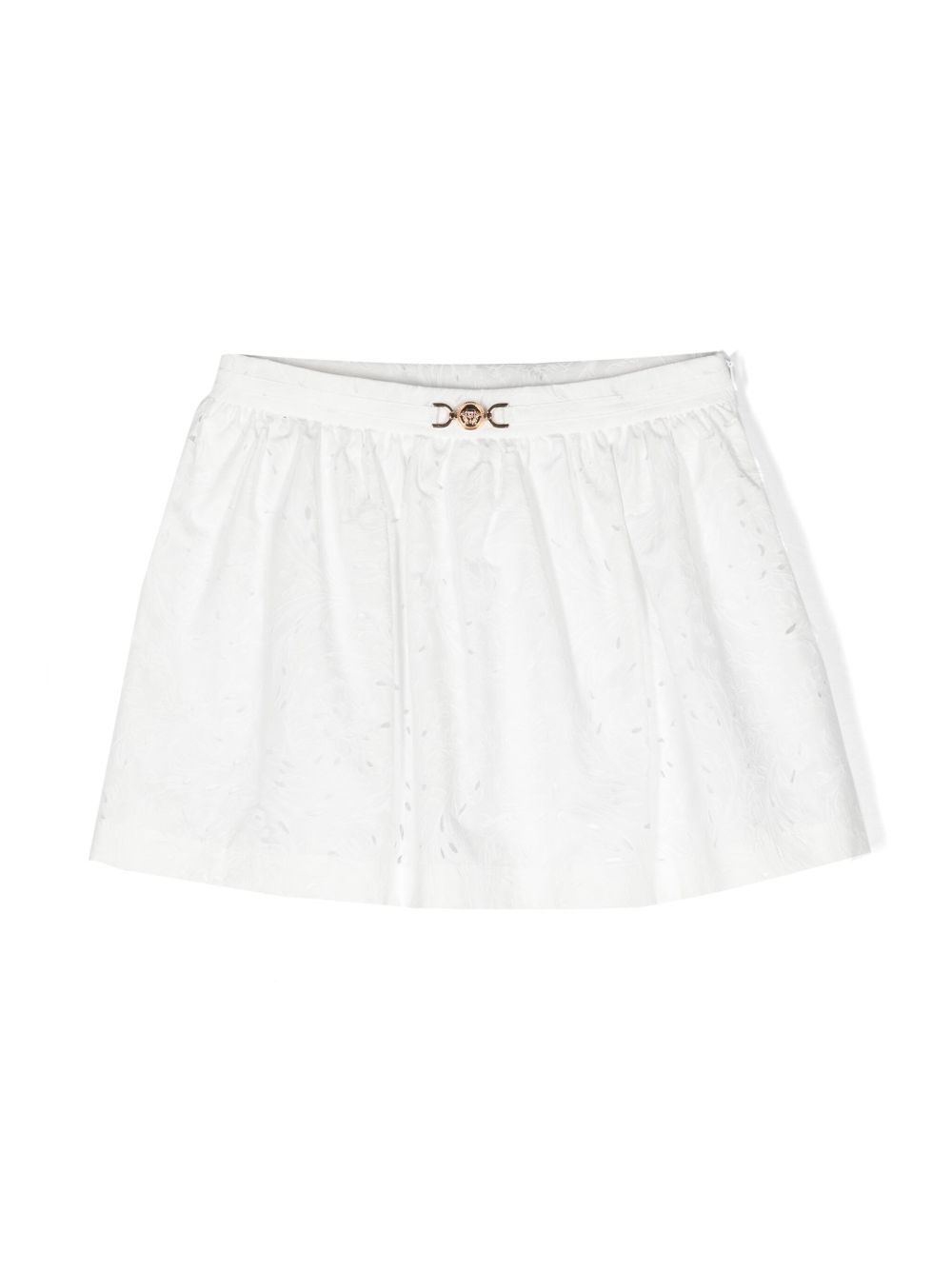 Versace Kids 花卉刺绣伞形半身裙 - 白色