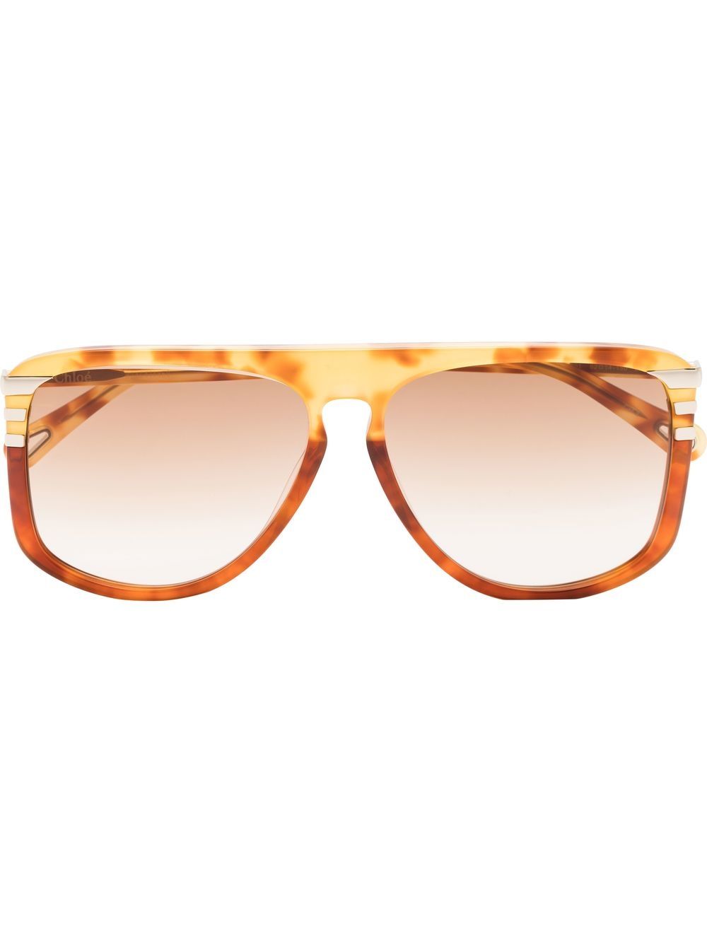 Chloé Eyewear 玳瑁纹飞行员太阳眼镜 - 橘色