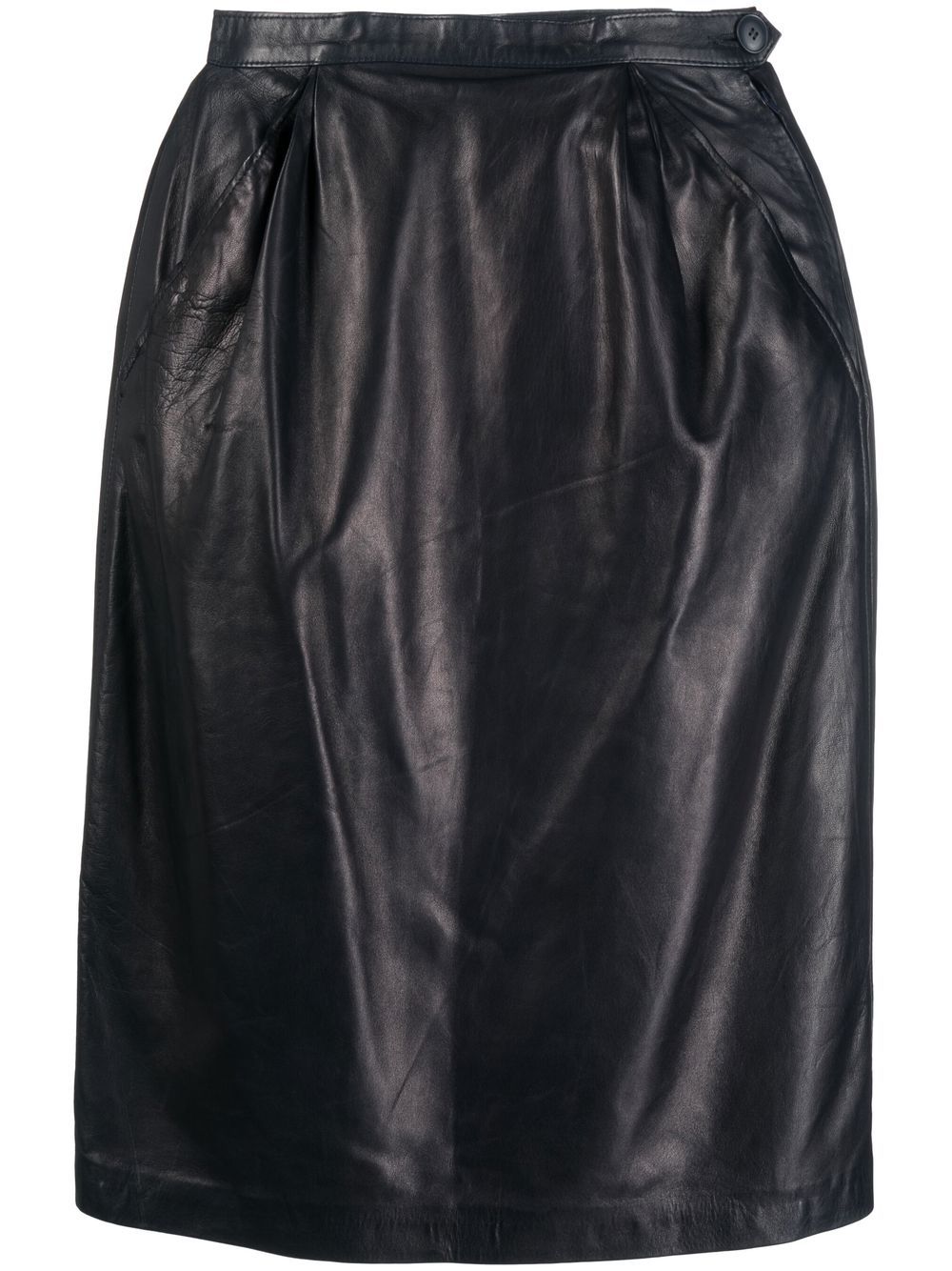 Saint Laurent Pre-Owned 高腰皮质半身裙（1980年代典藏款） - 蓝色