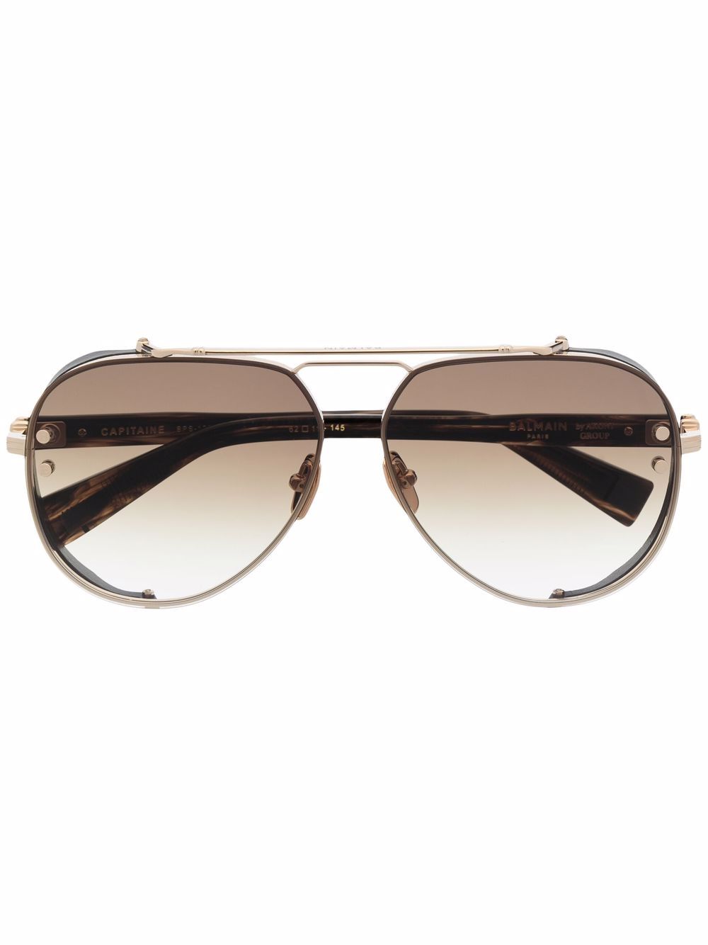 Balmain Eyewear logo镜腿飞行员镜框太阳眼镜 - 褐色