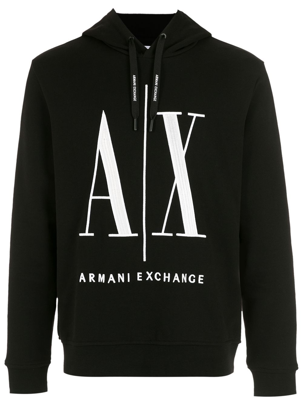 Armani Exchange logo刺绣连帽衫 - 黑色