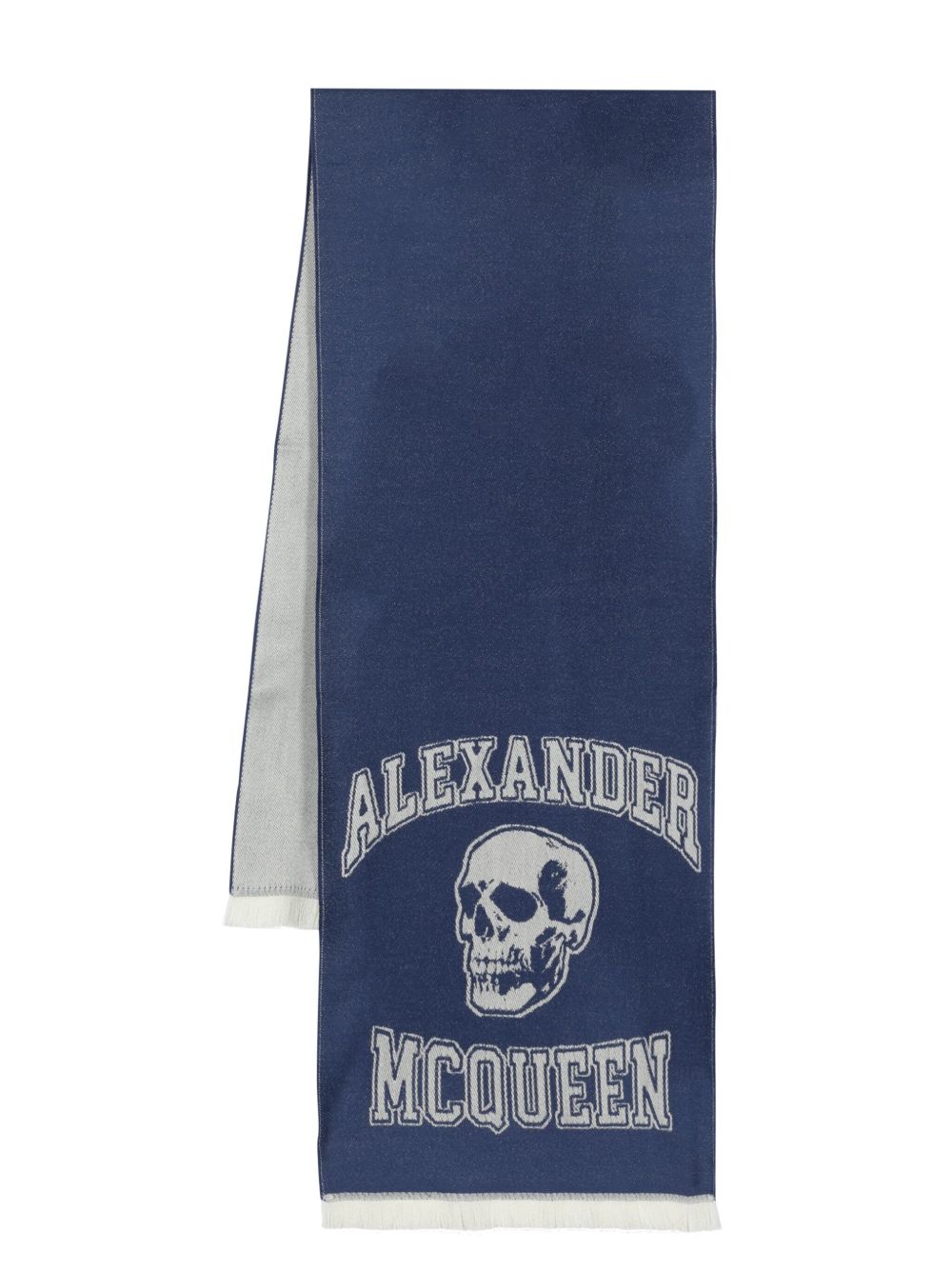 Alexander McQueen logo提花羊毛围巾 - 蓝色