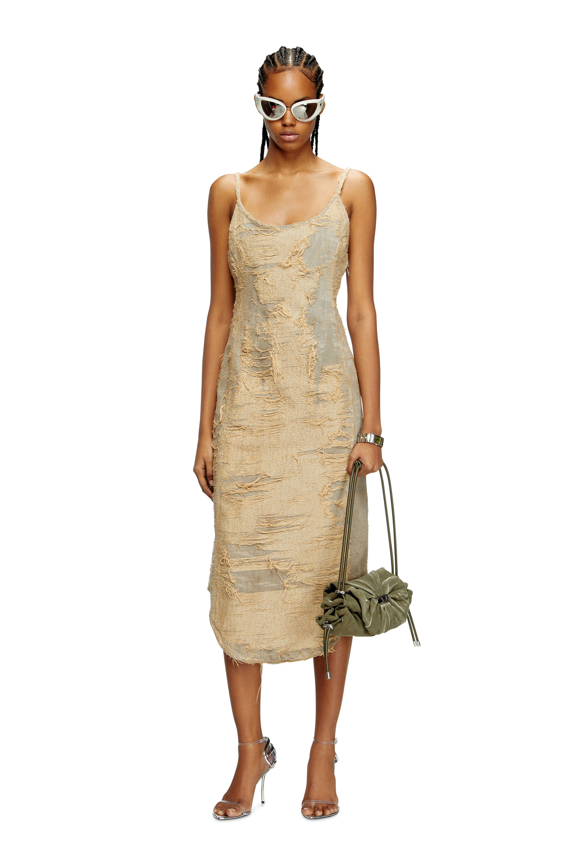 Diesel - Dress in overdyed floating-thread denim - Dresses - Woman - Beige