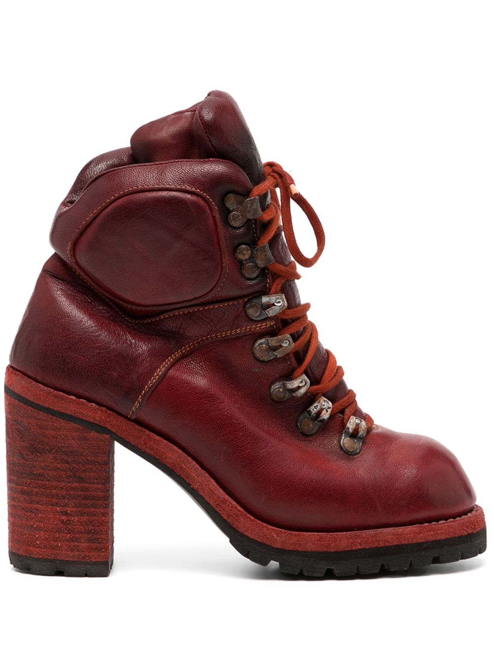 Guidi R19AV 系带高跟靴 - 红色