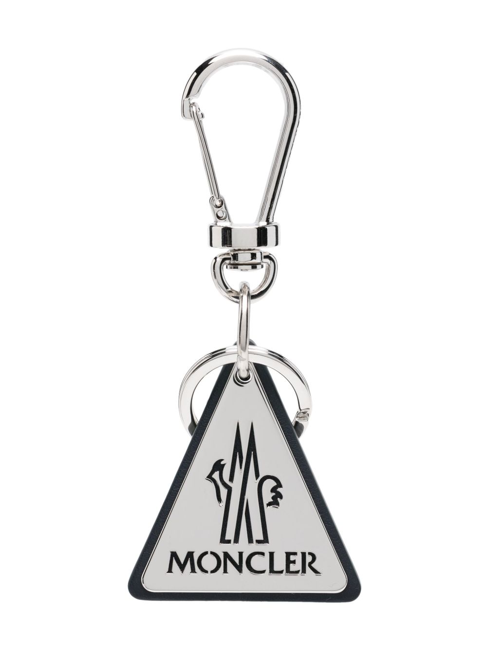 Moncler logo雕刻皮质钥匙扣 - 银色
