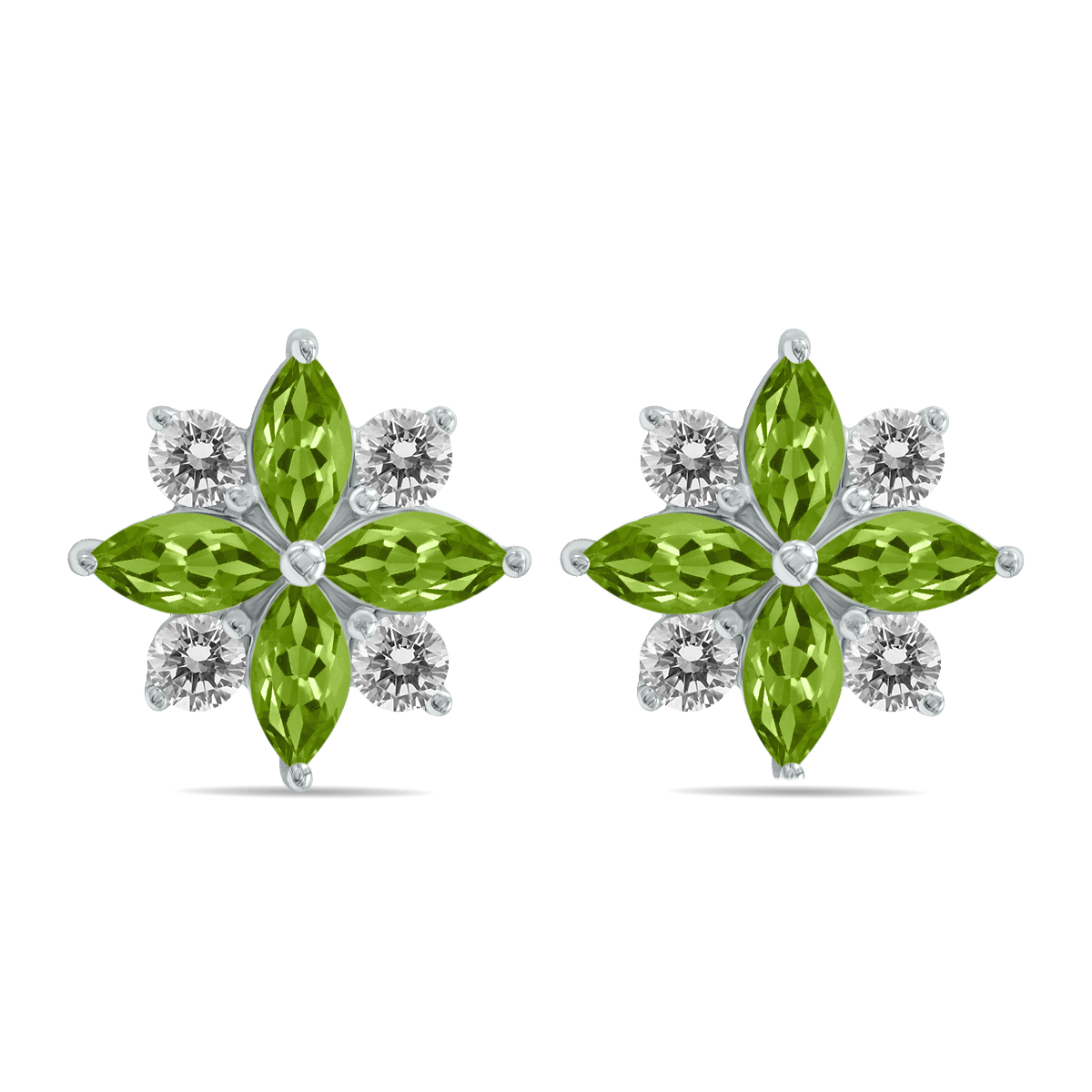 1 Carat TW Peridot and Diamond Flower Earrings in 10K White Gold
