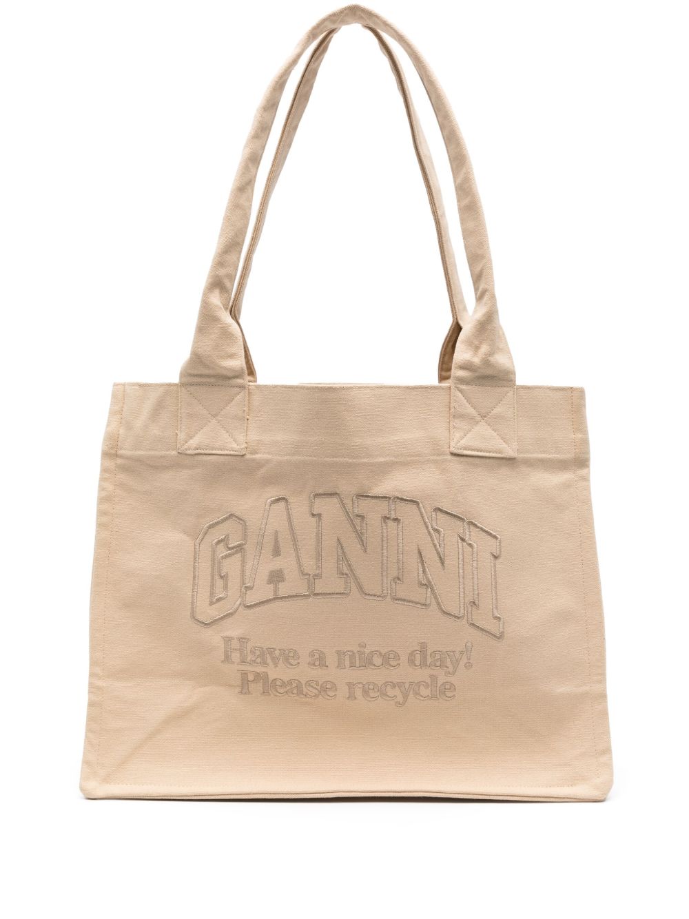 GANNI logo刺绣帆布托特包 - 中性色