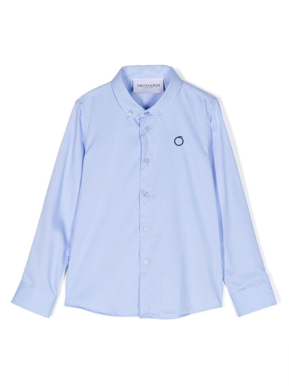 TRUSSARDI JUNIOR logo刺绣排扣衬衫 - 蓝色