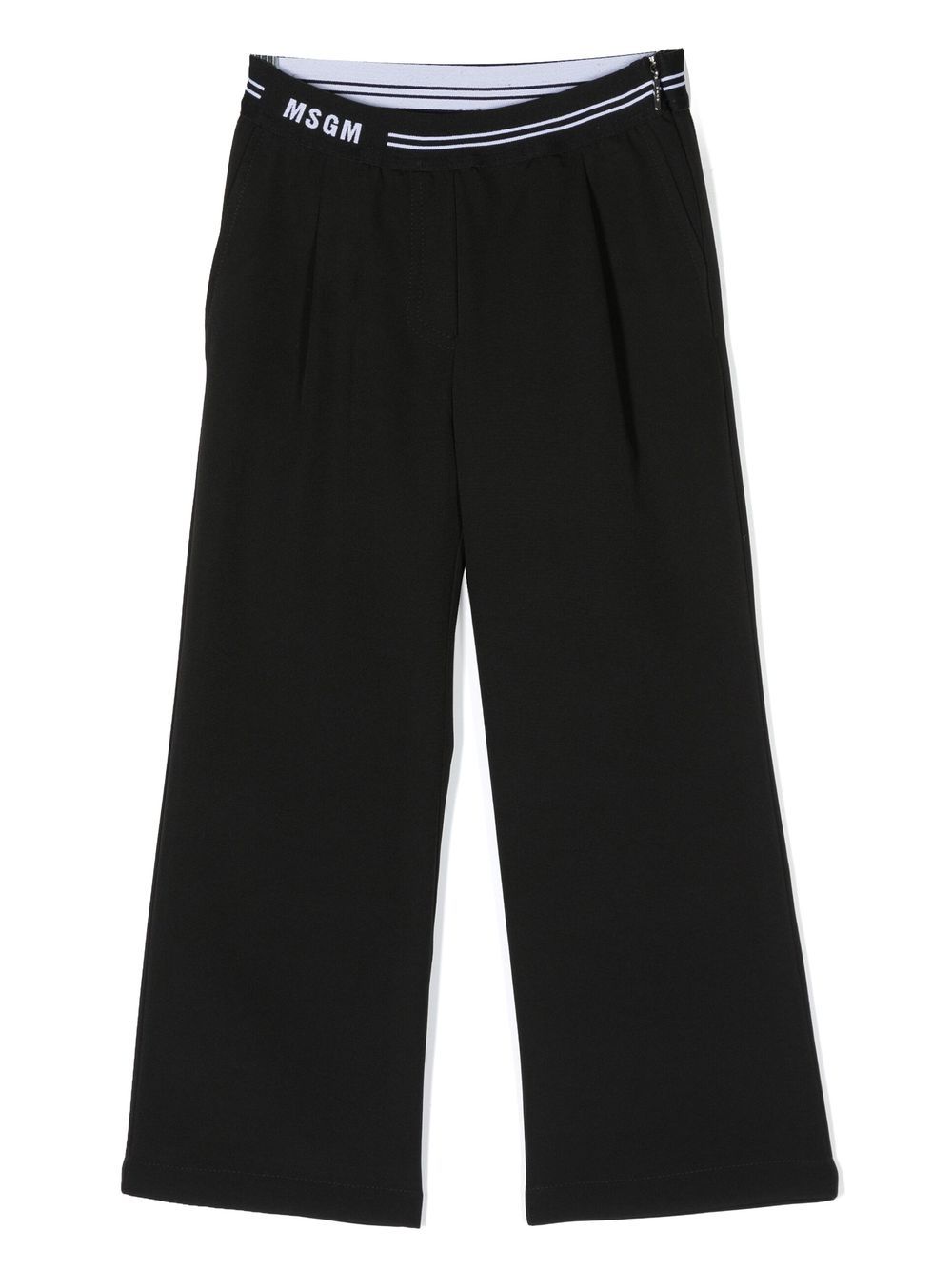 MSGM Kids logo裤腰褶饰长裤 - 黑色
