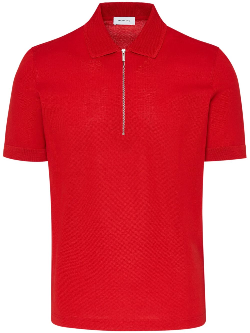 Ferragamo logo印花拉链polo衫 - 红色