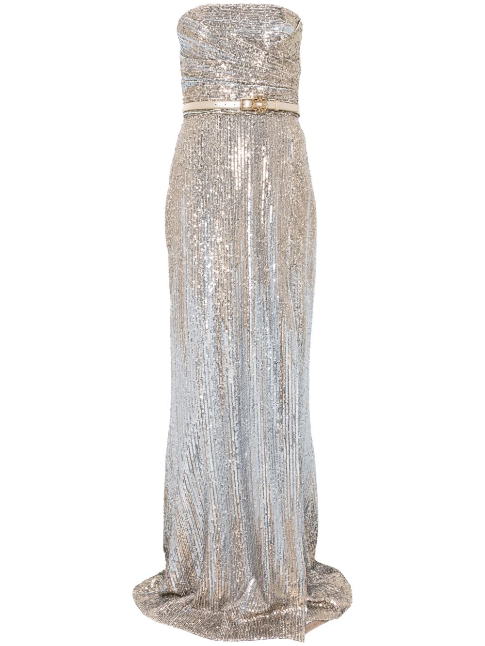 Elie Saab 露肩亮片连衣裙 - 金色