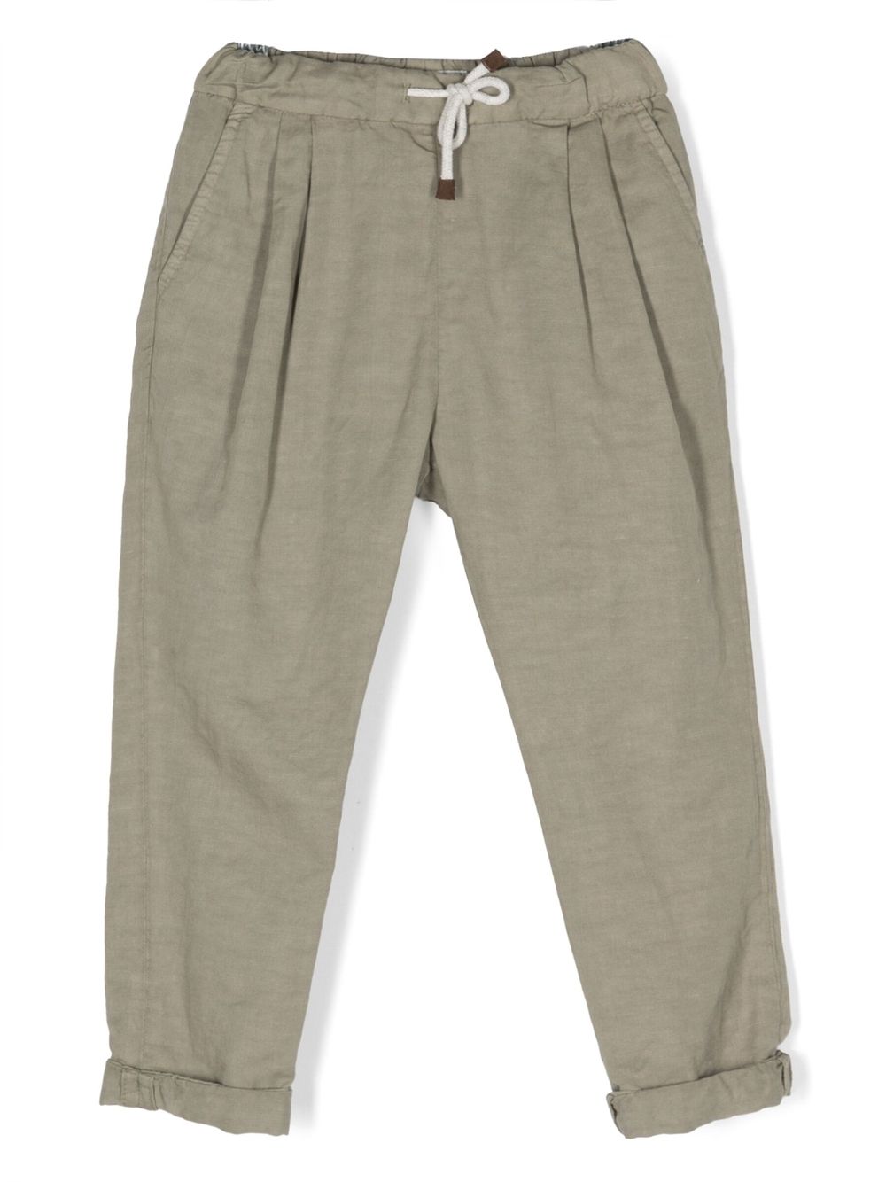 Brunello Cucinelli Kids 抽绳裤腰休闲长裤 - 绿色