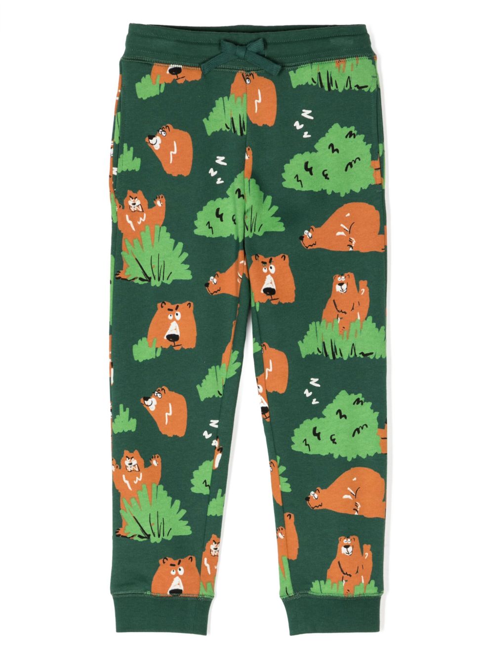 Stella McCartney Kids 小熊印花棉长裤 - 绿色