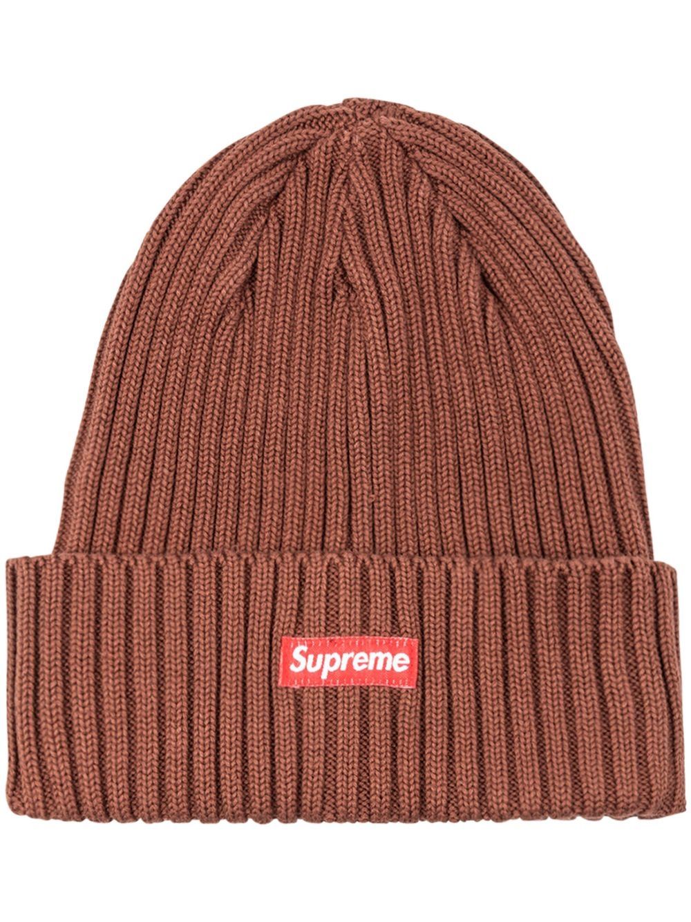 Supreme 方块logo罗纹套头帽 - 褐色
