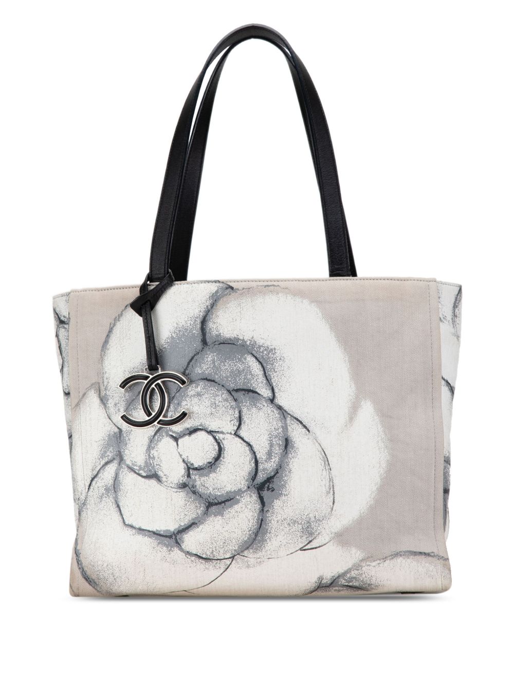 CHANEL Pre-Owned Camellia 印花帆布手提包（2016-2017年典藏款） - 黑色