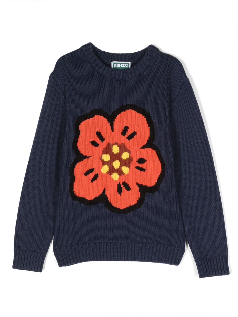 Kenzo Kids 嵌花针织棉羊毛混纺卫衣 - 蓝色