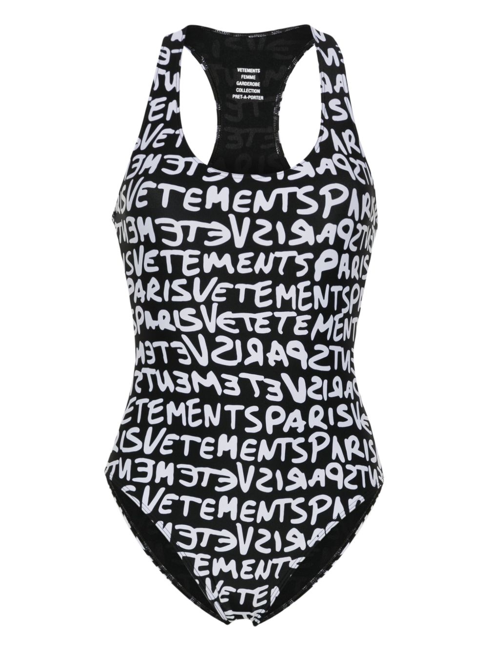 VETEMENTS logo印花连体泳衣 - 黑色