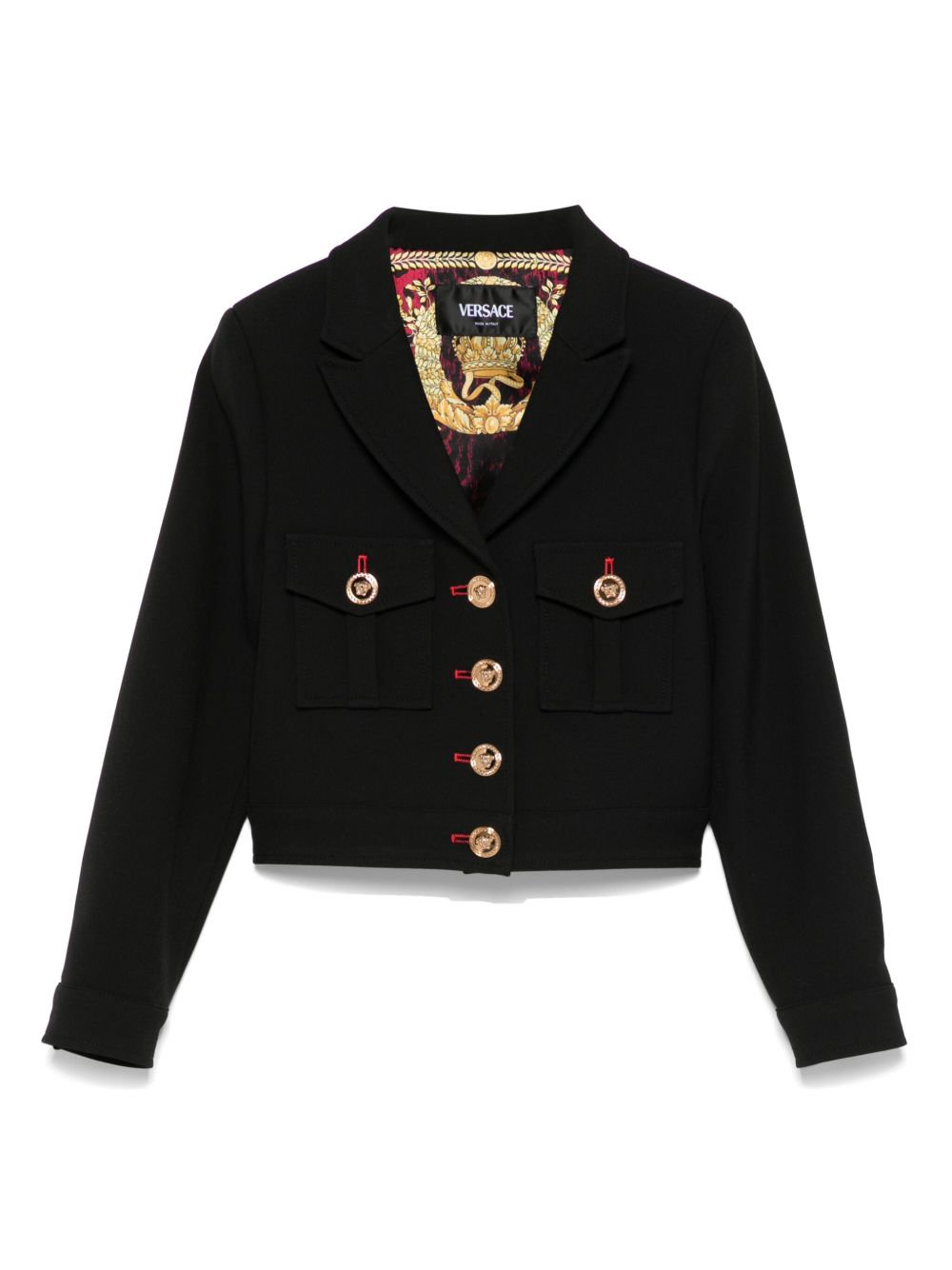Versace Kids logo雕刻纽扣夹克 - 黑色
