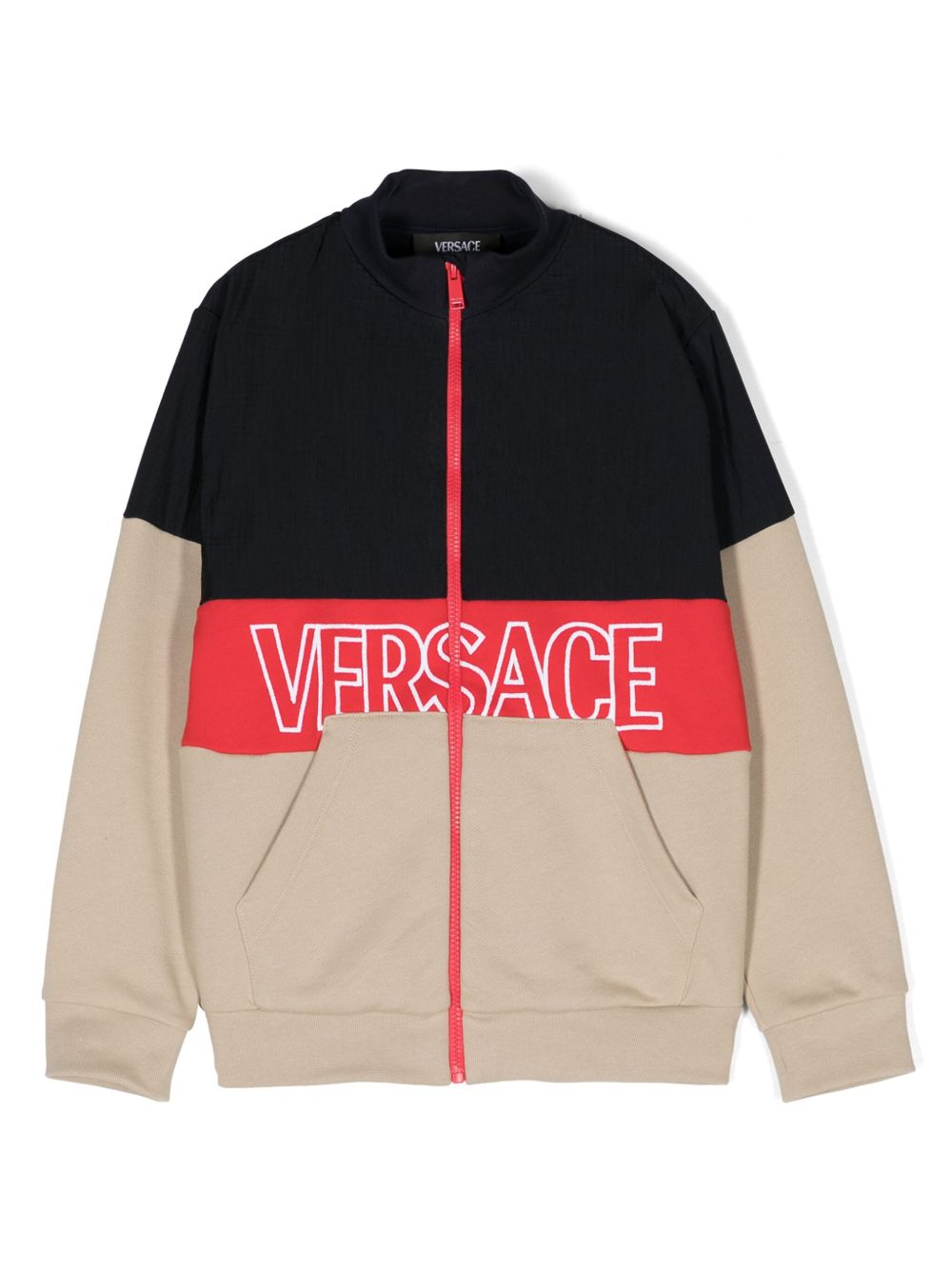 Versace Kids logo刺绣拉链卫衣 - 蓝色