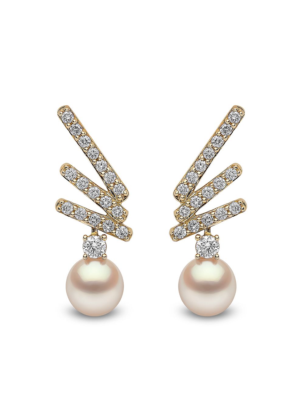 Yoko London Sleek 18K黄金阿古屋珍珠钻石耳钉 - 金色