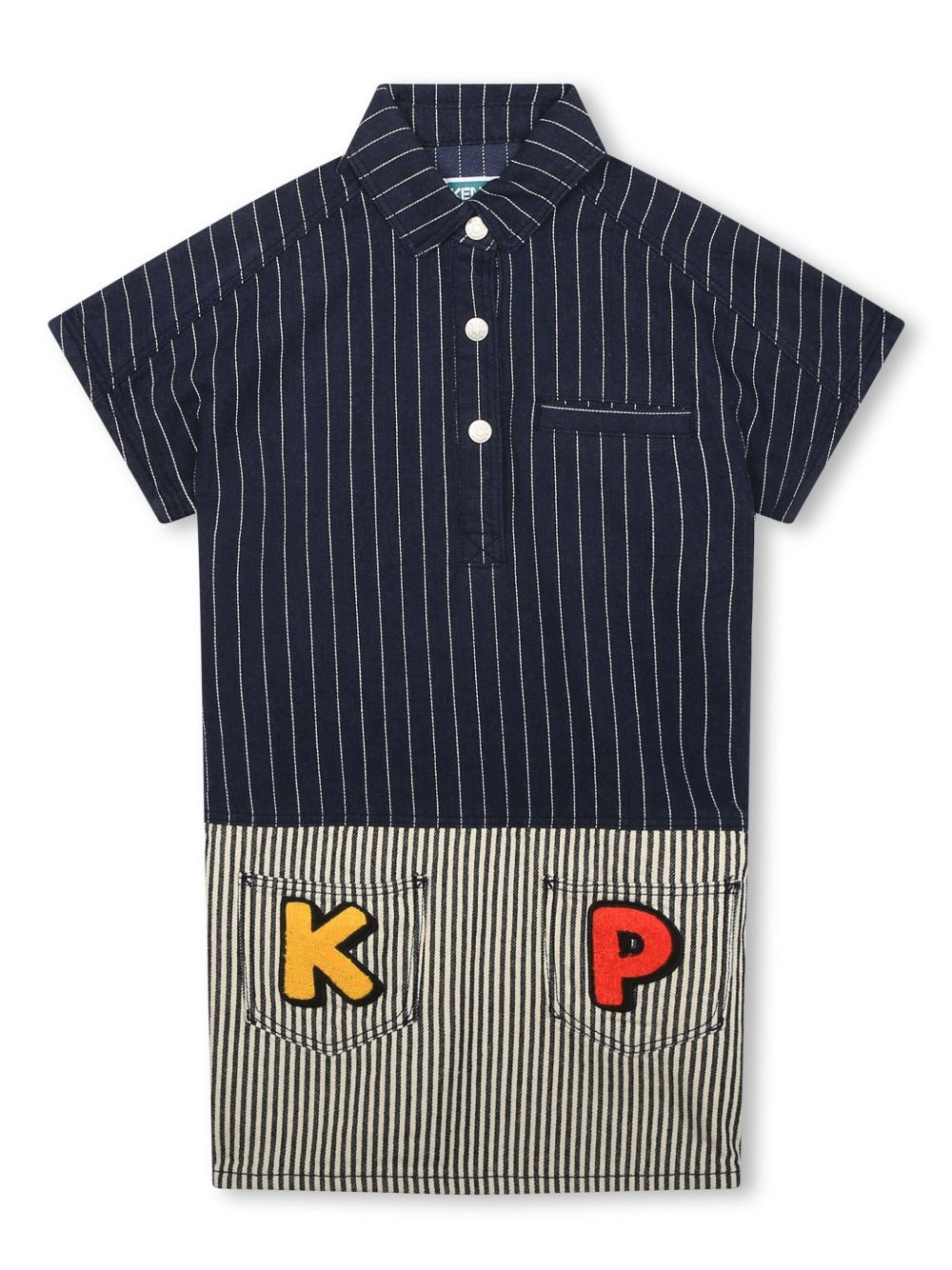 Kenzo Kids logo贴花棉连衣裙 - 蓝色
