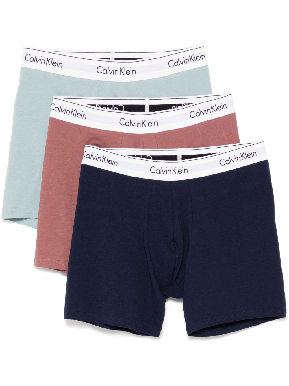 Calvin Klein logo腰边四角裤（三件装） - 褐色