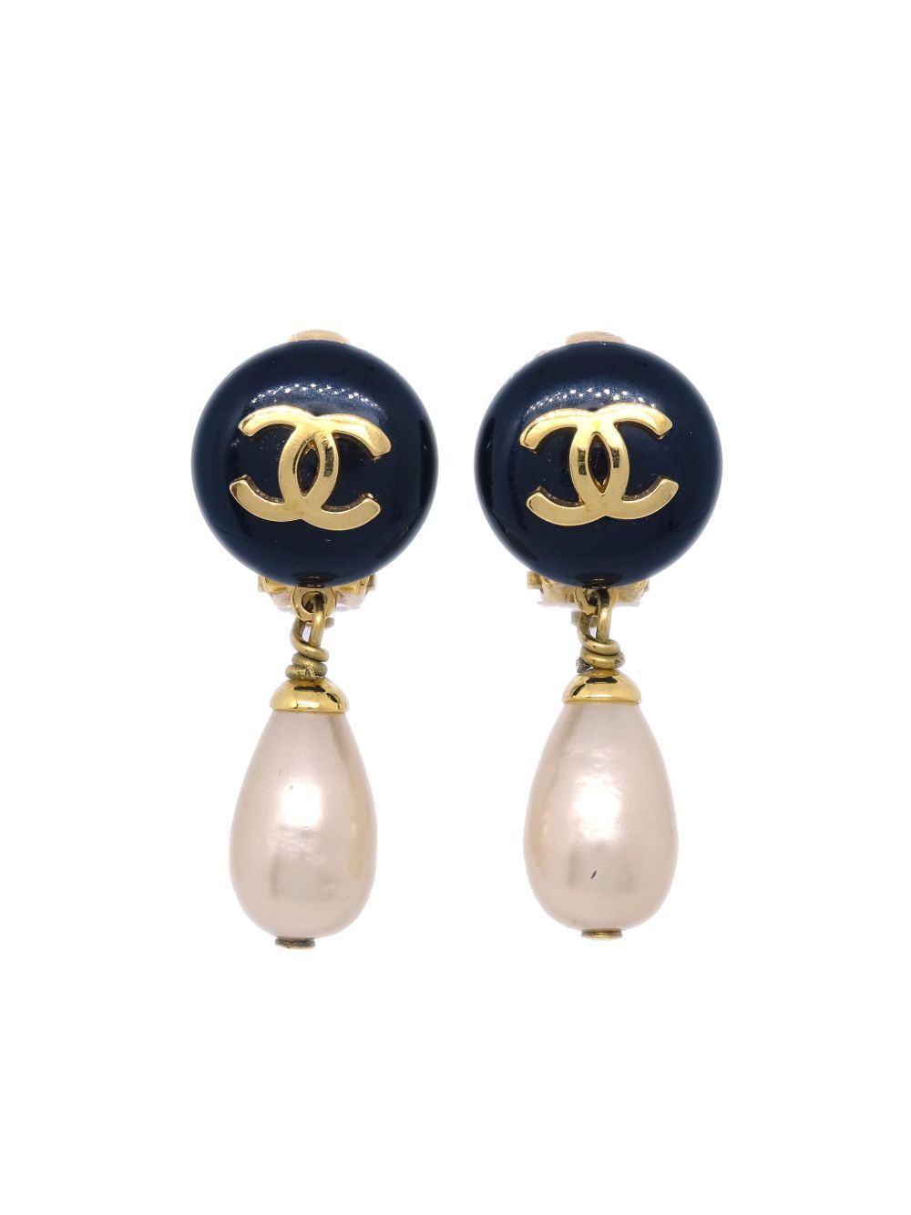 CHANEL Pre-Owned CC 人造珍珠夹扣式耳环（1993年典藏款） - 金色