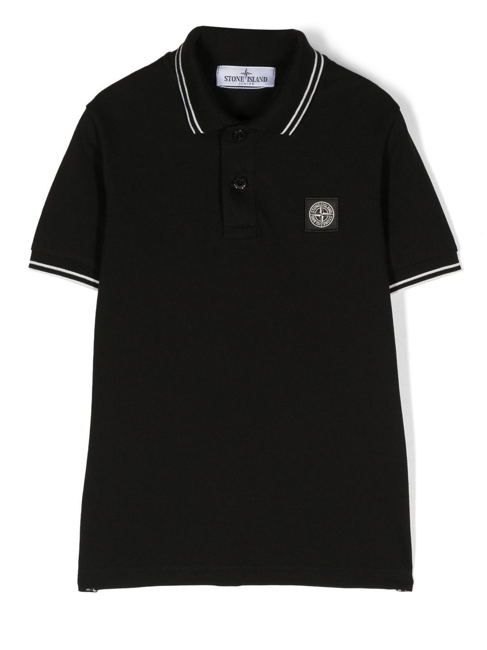 Stone Island Junior 罗盘贴花滚边polo衫 - 黑色