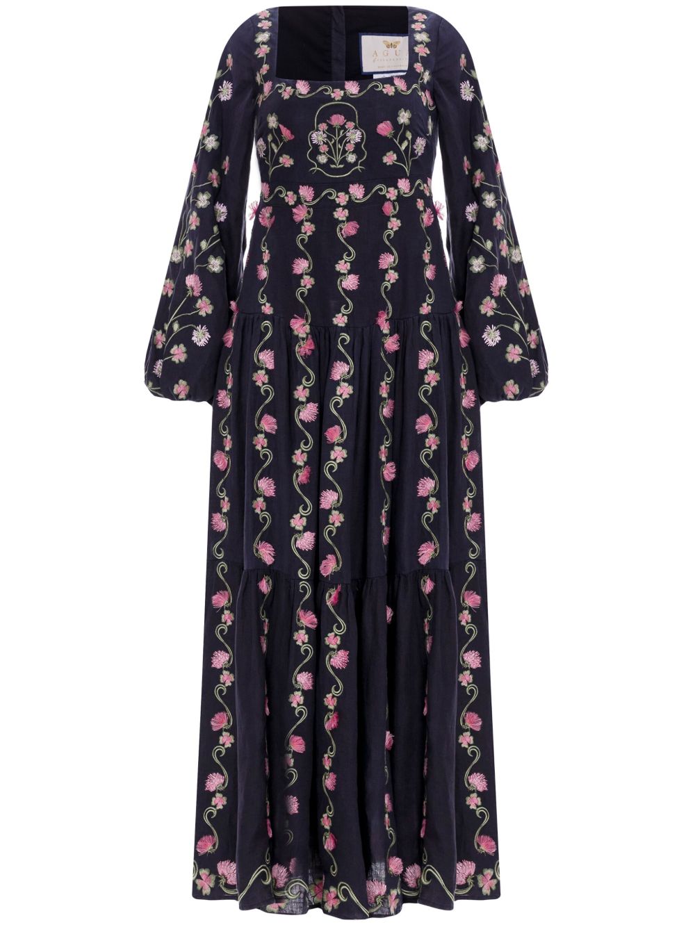 Agua By Agua Bendita Siena Trébol 手工刺绣超长连衣裙 - 黑色